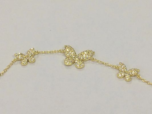14K ouro Triple Butterfly Chain Bracelet Claros CZ Prata Chain Bracelet 925