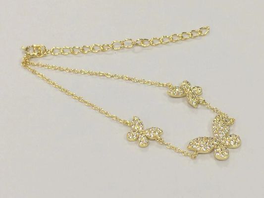 14K ouro Triple Butterfly Chain Bracelet Claros CZ Prata Chain Bracelet 925