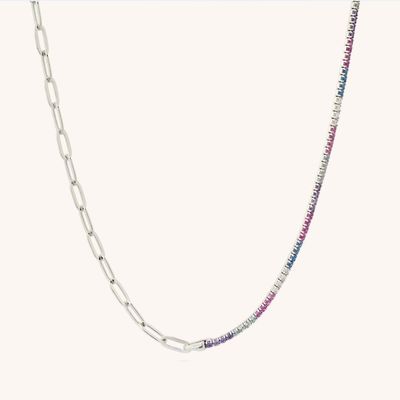 Pulseira e Colar Tennis com Colar de Arco-Íris de CZ Redondo em Prata Esterlina 925