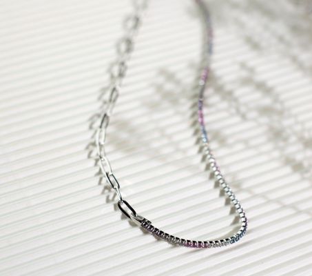 Pulseira e Colar Tennis com Colar de Arco-Íris de CZ Redondo em Prata Esterlina 925