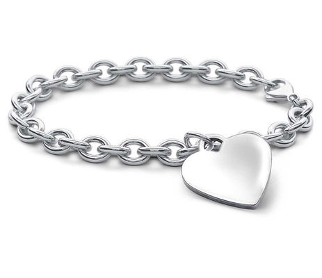 925 Sterling Silver Heart Charm Grande Pulseira para Homens sofisticado olhar 15x15mm