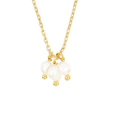 925 Sterling Silver Three Freshwater Pearls Charm Pendant Necklace para Mulheres 16" 1" 1
