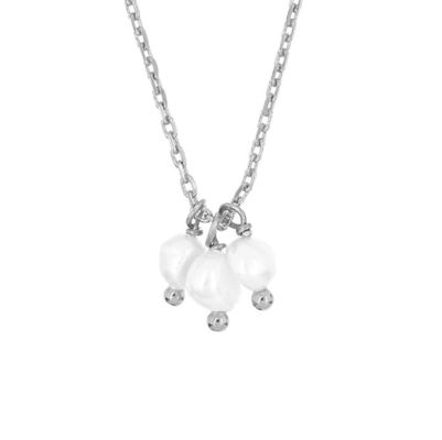 925 Sterling Silver Three Freshwater Pearls Charm Pendant Necklace para Mulheres 16" 1" 1