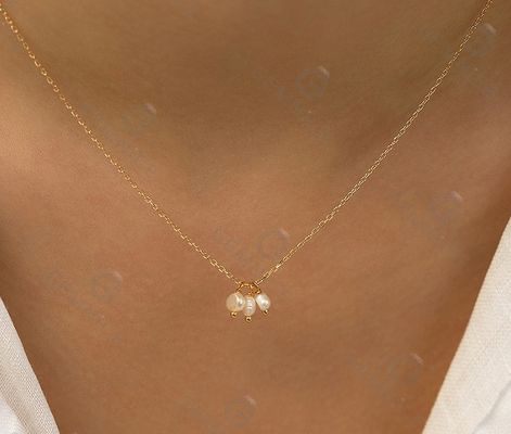 925 Sterling Silver Three Freshwater Pearls Charm Pendant Necklace para Mulheres 16" 1" 1