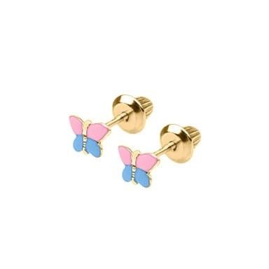 18K Amarelo Ouro Rosa Azul Esmaltado Orelhas de Borboleta Com Revestimento E