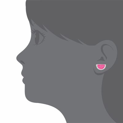 Brinco de pressão infantil de melancia esmaltada rosa prateada e verde para presentes