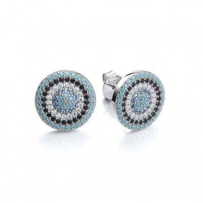 Círculo ZIRCON 18K Revestido de ouro feito à mão Micron Pave CZ Eye Turkiye Design Stud Brinco 925 Sterling Silver