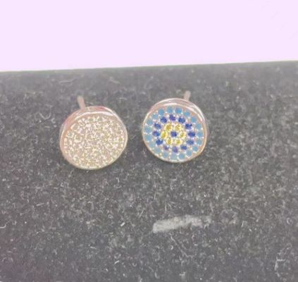 Círculo ZIRCON 18K Revestido de ouro feito à mão Micron Pave CZ Eye Turkiye Design Stud Brinco 925 Sterling Silver