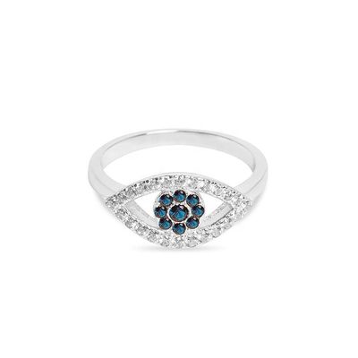 Dimensão personalizada 925 Sterling Silver Cutout Pave Inlaid Eye Ring com 18K Gold Plating