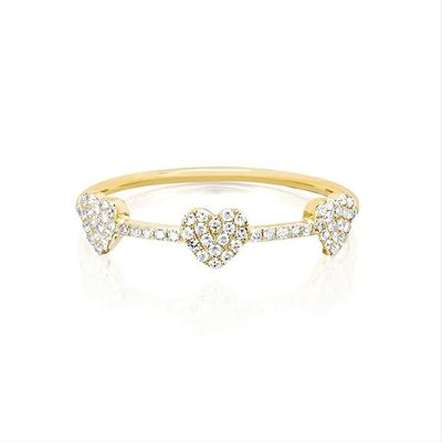 18K ouro revestido 925 Sterling Silver três Micro Pave coração anel para mulheres e elegante