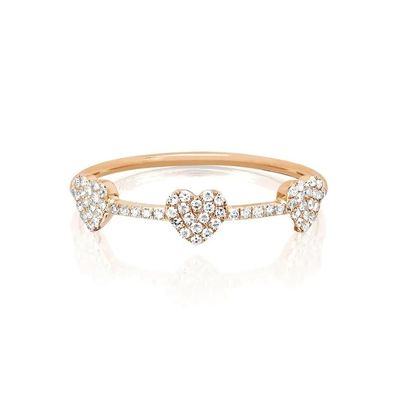 18K ouro revestido 925 Sterling Silver três Micro Pave coração anel para mulheres e elegante