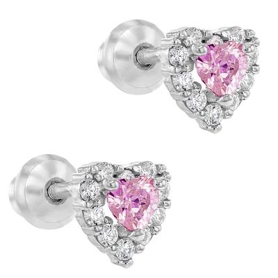 Corações Rosa Dourados CZ Rosa Cerâmicos para Crianças em 925 Sterling Silver