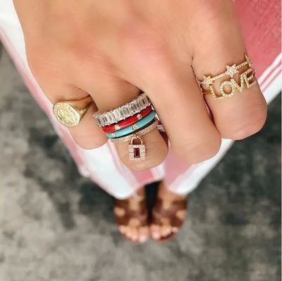 18K ouro revestido de prata CZ Star declaração anéis para mulheres Micro Pave Setting certificado