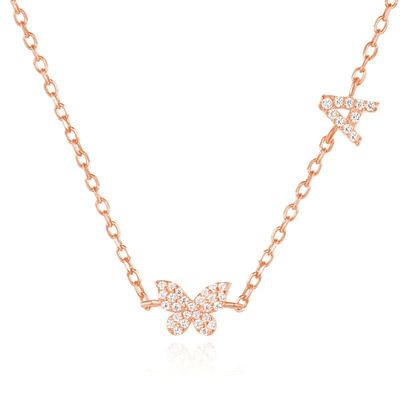 Colarinho Mini 18K Ouro Branco Micron Pave CZ Butterfly 925 Sterling Silver Pendant