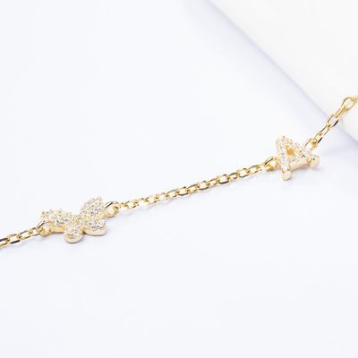 Colarinho Mini 18K Ouro Branco Micron Pave CZ Butterfly 925 Sterling Silver Pendant