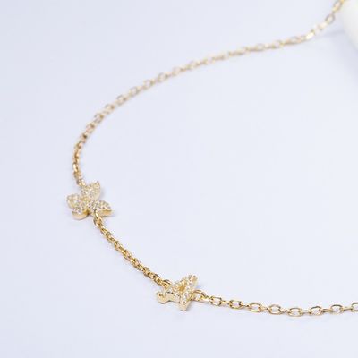 Colarinho Mini 18K Ouro Branco Micron Pave CZ Butterfly 925 Sterling Silver Pendant