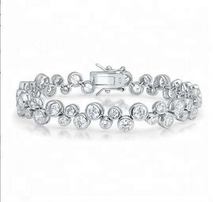 925 Sterling Silver Tenis Bracelet com pedra branca CZ e opção de ajuste de bezel