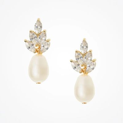 18K ouro revestido de folha bridal brincos brancos pérolas folhas brincos casamento