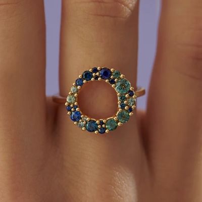 18K Bolha de Ouro Multicolor Zafiro Zircão cúbico 925 Sterling Silver Feminino Anel