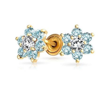 Flor Ametista CZ Pedra de nascimento Meninas 925 Sterling Prata parafusos para trás brincos