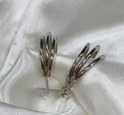 Triple 18K ouro revestido moda grandes brincos de aço inoxidável
