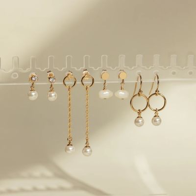 Bezel Setting CZ Stud Earring Perla Branca 925 Sterling Silver Drop Earring