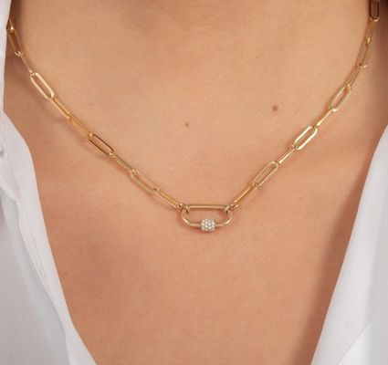 18K ouro revestido grande papel clip 925 Sterling Silver Oval Chain Necklace com OEM