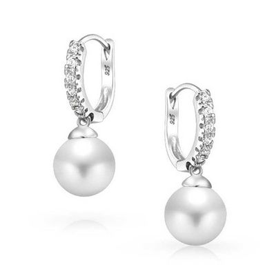 10MM Pearl Cubic Zirconia Dangle Brincos OEM CZ Dangle Drop Brincos