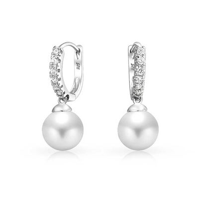 10MM Pearl Cubic Zirconia Dangle Brincos OEM CZ Dangle Drop Brincos