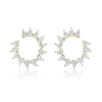 Unique Tear Drop Cut CZ Stud brincos em ródio revestido forma de meio círculo para mulheres