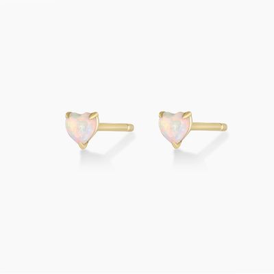 Prong Setting Opal Heart Stud Earrings 925 Sterling Silver Dainty 18K Revestido de Ouro