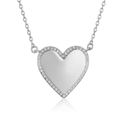 Colarinho de Coração CZ Branco 16" Colarinho de Coração de Amor Personalizado