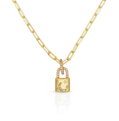 18K Gold Medalhão Pendente Pave Branco CZ Link Chain Necklace Para Engagement