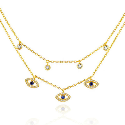 Double Layer Evil Eye Bezel Set Colar de Diamante Mulheres Bezel Set Pendentes