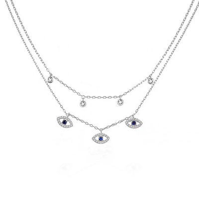 Double Layer Evil Eye Bezel Set Colar de Diamante Mulheres Bezel Set Pendentes
