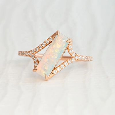 Baguette Cut Opal Snow Track Ring Tamanho 4-Tamanho 10 925 Anel de Prata Esterlina