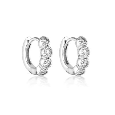 925 Sterling Silver Bezel Setting Cubic Zirconia Huggies Mulheres Brincos