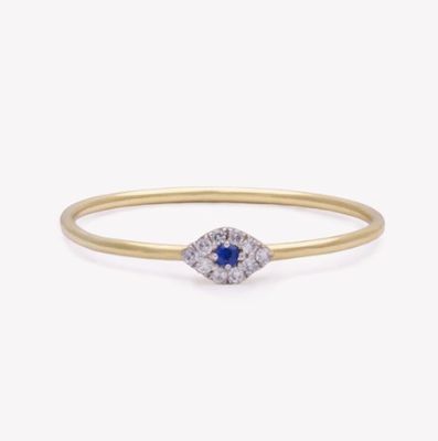 Classic Style Mini Pave Ring com Diamond Eye e Blue Sapphire em 925 Sterling Silver