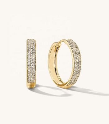 18K de ouro Revestido Micron Pave Huggies 925 Sterling Silver Feminino brincos