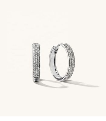 18K de ouro Revestido Micron Pave Huggies 925 Sterling Silver Feminino brincos