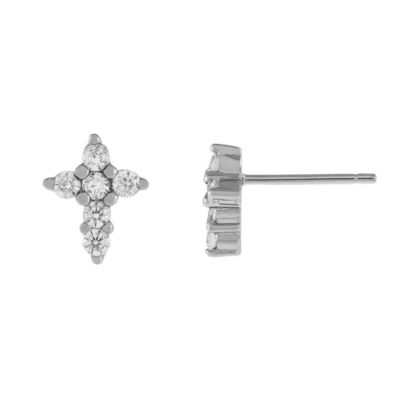 18K ouro revestido Micron Pave Cross Stud brincos em 925 Sterling prata para meninas