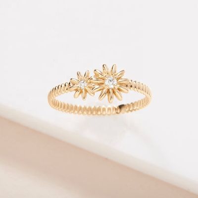 Moda Revestida em Ouro 925 Sterling Silver Daisy CZ Anel Acessório de Elegança Feminina