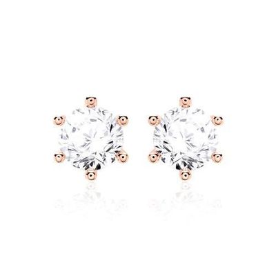 Seis garras Branco CZ Stud brincos 925 Sterling Prata 18K cúbico Zirconia Stud brincos