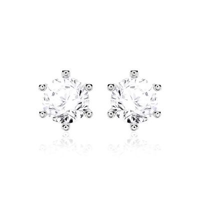 Seis garras Branco CZ Stud brincos 925 Sterling Prata 18K cúbico Zirconia Stud brincos