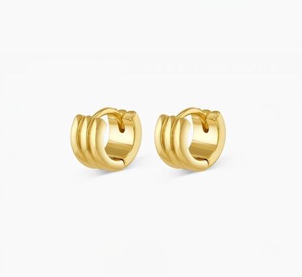 Moda Mulheres de aço inoxidável Huggie brincos Polish 18K Gold Plated Loops