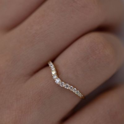 925 Sterling Silver Curved Diamond CZ Anel de Noivado