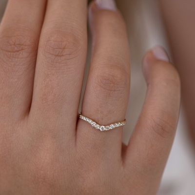 925 Sterling Silver Curved Diamond CZ Anel de Noivado