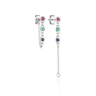 Drop Bezel White Diamond 925 Sterling Silver Chain Earrings Moda