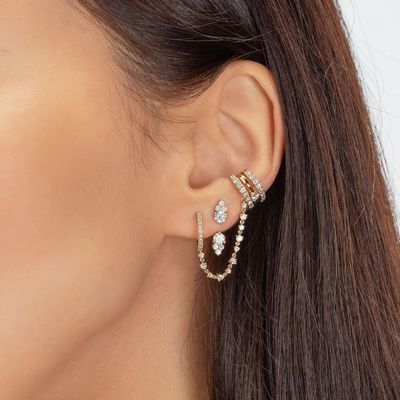 Cluster de zircônio branco cúbico Diamante Jaqueta de estribo Brincos 925 18K Revestidos de ouro