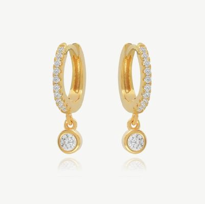 S925 Prateado 18K Mini Huggies Single Bezel Stone Hoops Brincos para Mulheres